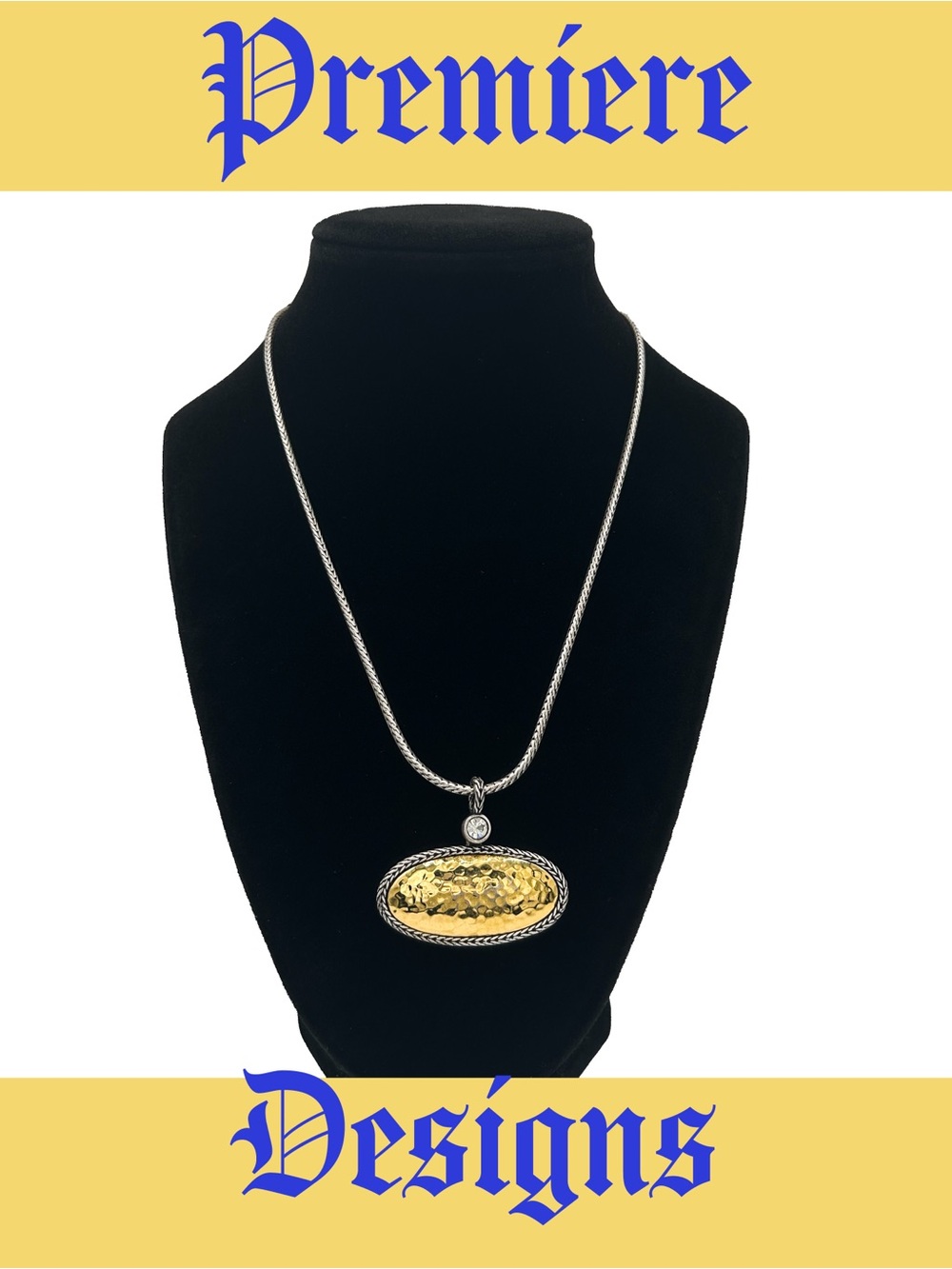 Premier Designs Gold and Silver Hammered Oval Pendant Necklace